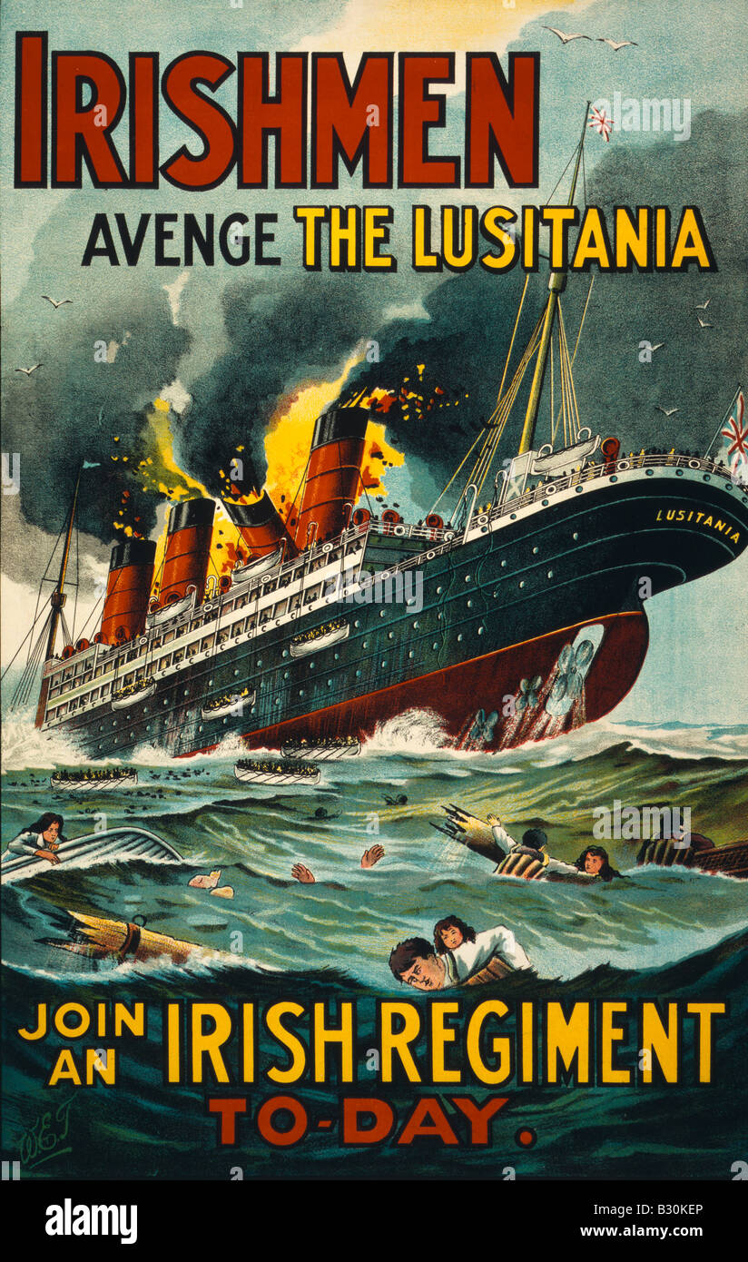 Irishmen, avenge the Lusitania. World War I era Recruiting Poster Stock Photo