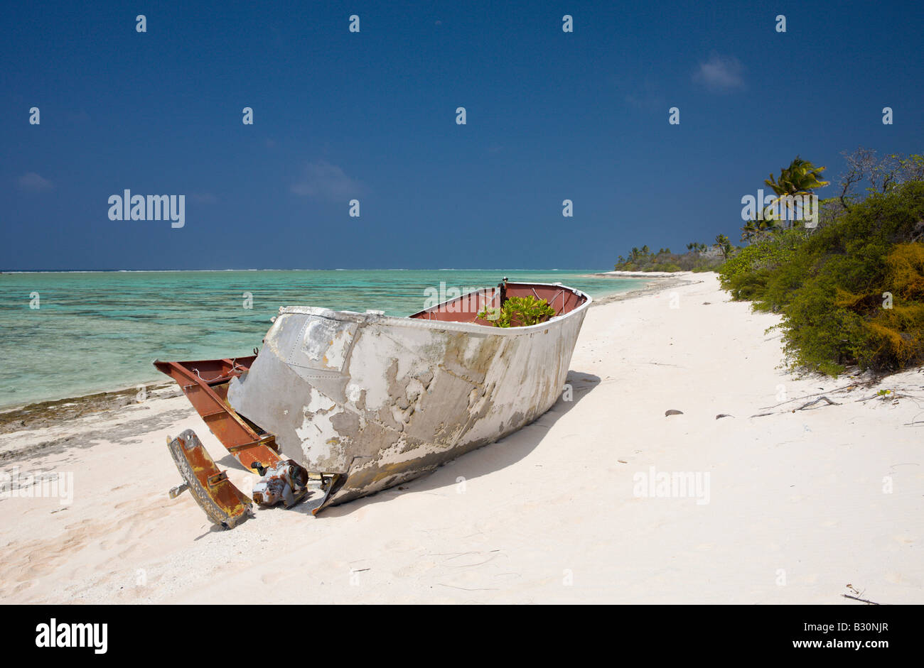 Shipwreck washed up at Bikini Beach Marshall Islands Bikini Atoll Micronesia Pacific Ocean Stock Photo