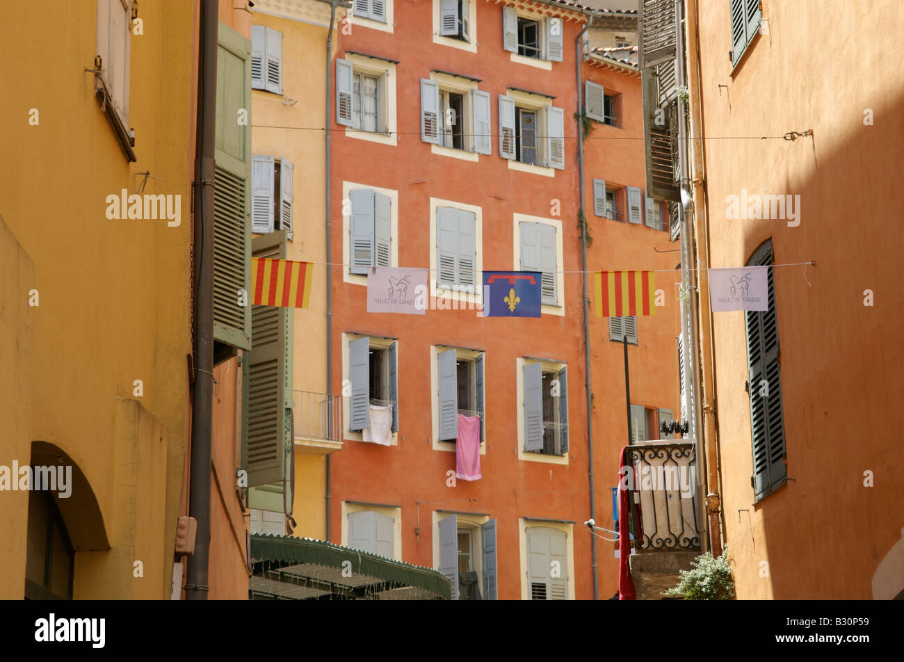 Typical French buildings in Grasse, France Stock Photo