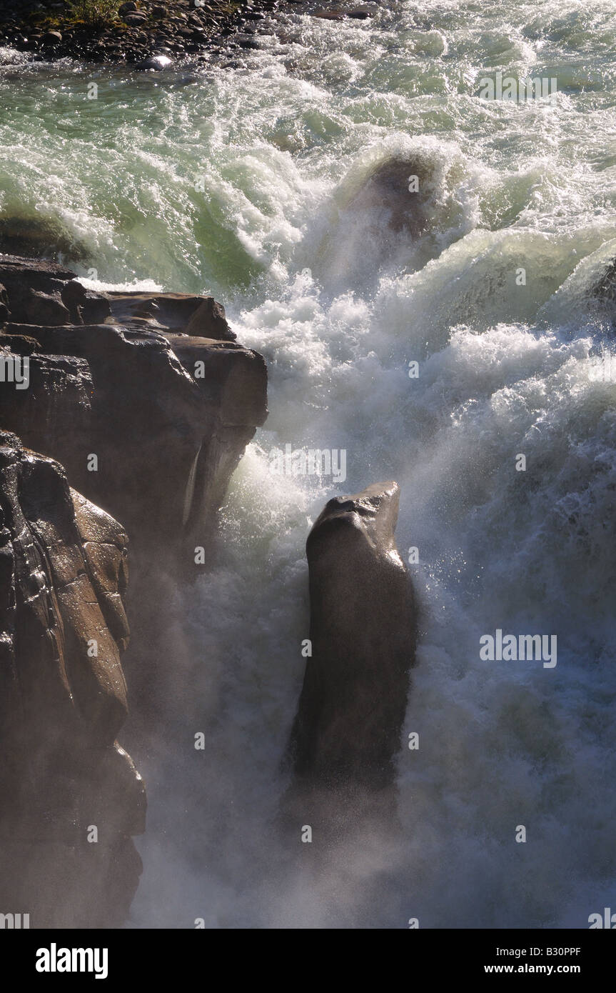 Sunwapta falls on the Athabasca river Stock Photo