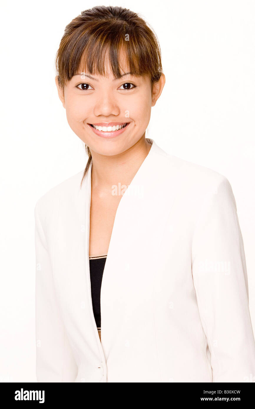 Smiling asian woman in white hi-res stock photography and images - Alamy