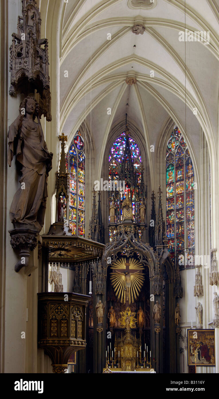 east end of the interior of the Gothic church of Maria am Gestade in Vienna Stock Photo