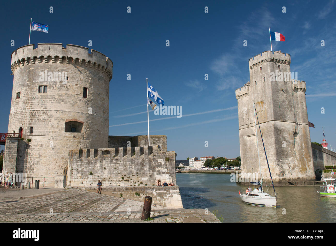 The Tour Saint-Nicolas and the Tour de la Chaîne at the entrance to La Rochelle in France Stock Photo