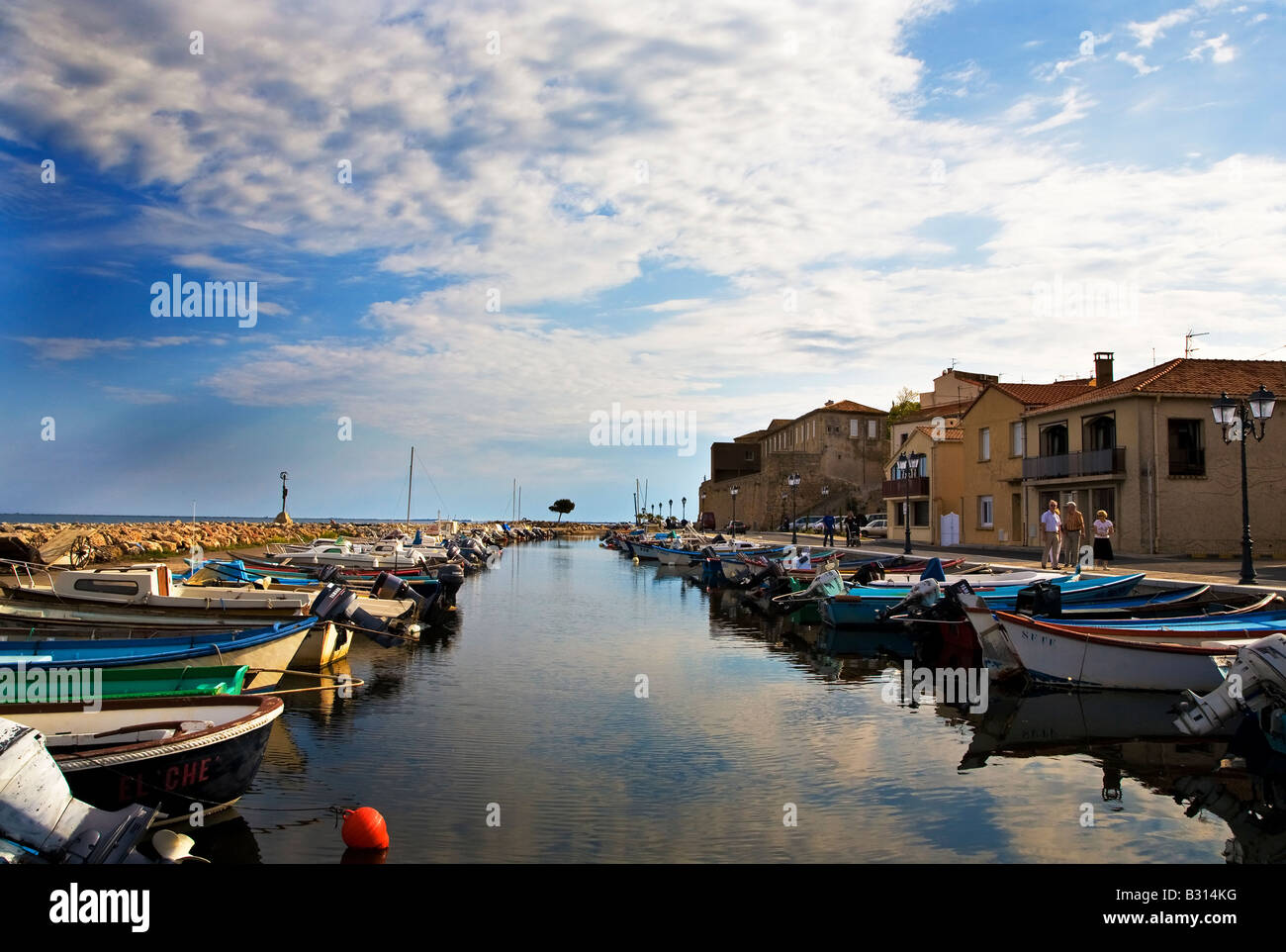 Tranquil Evening at the Fishing Harbour, Meze, Languedoc-Roussillon, Francer Stock Photo
