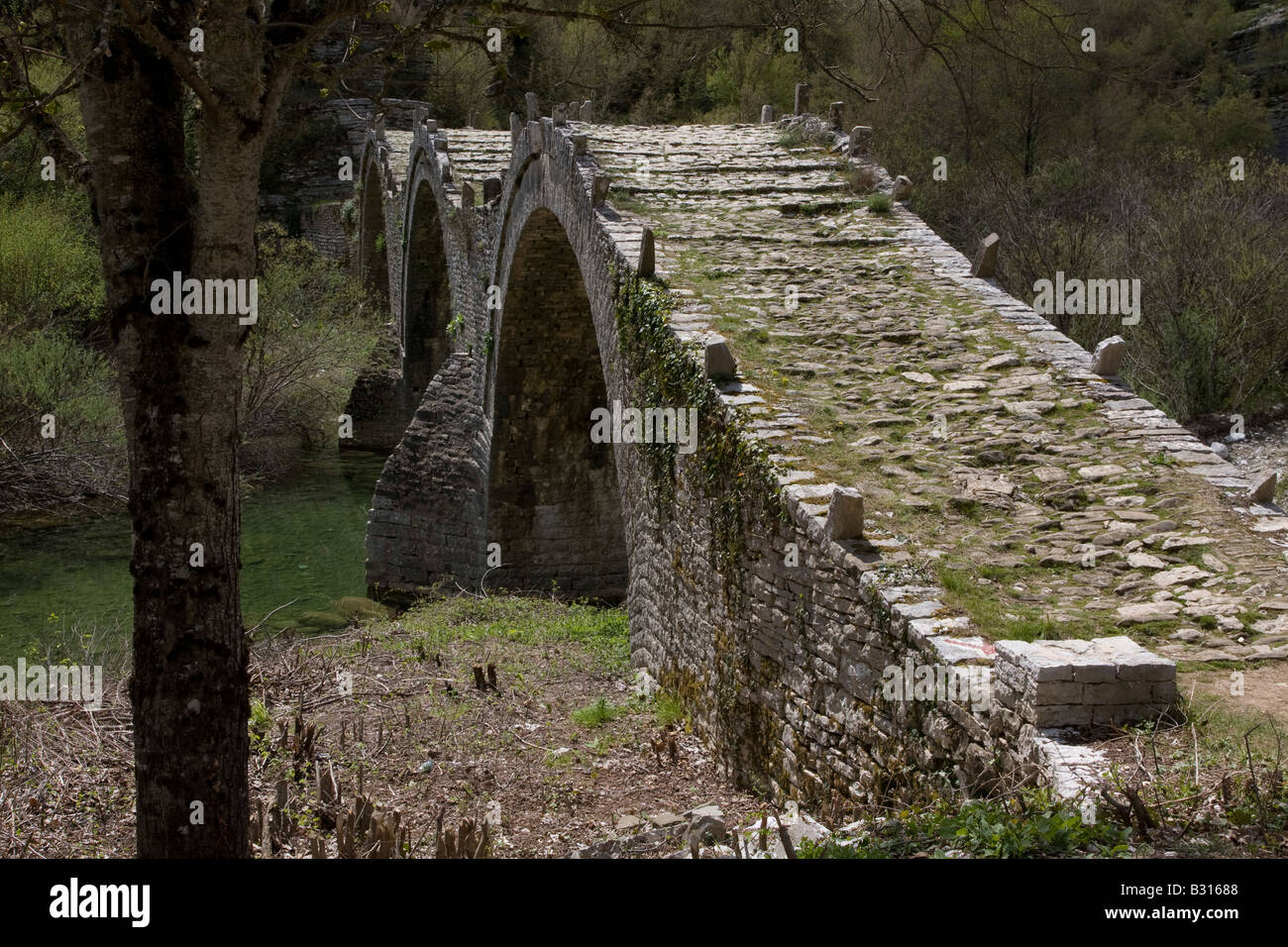 Greece Epirus Zagori Pindus Mountains The Plakidhas Stone Bridge Stock Photo
