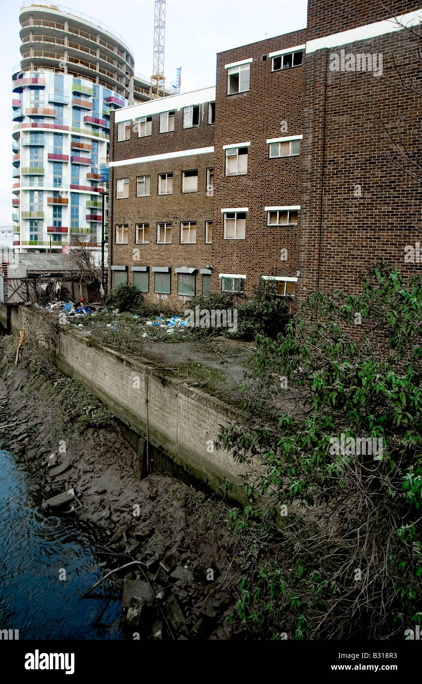 Old and new developments alongside an East London canal. Bow area ...