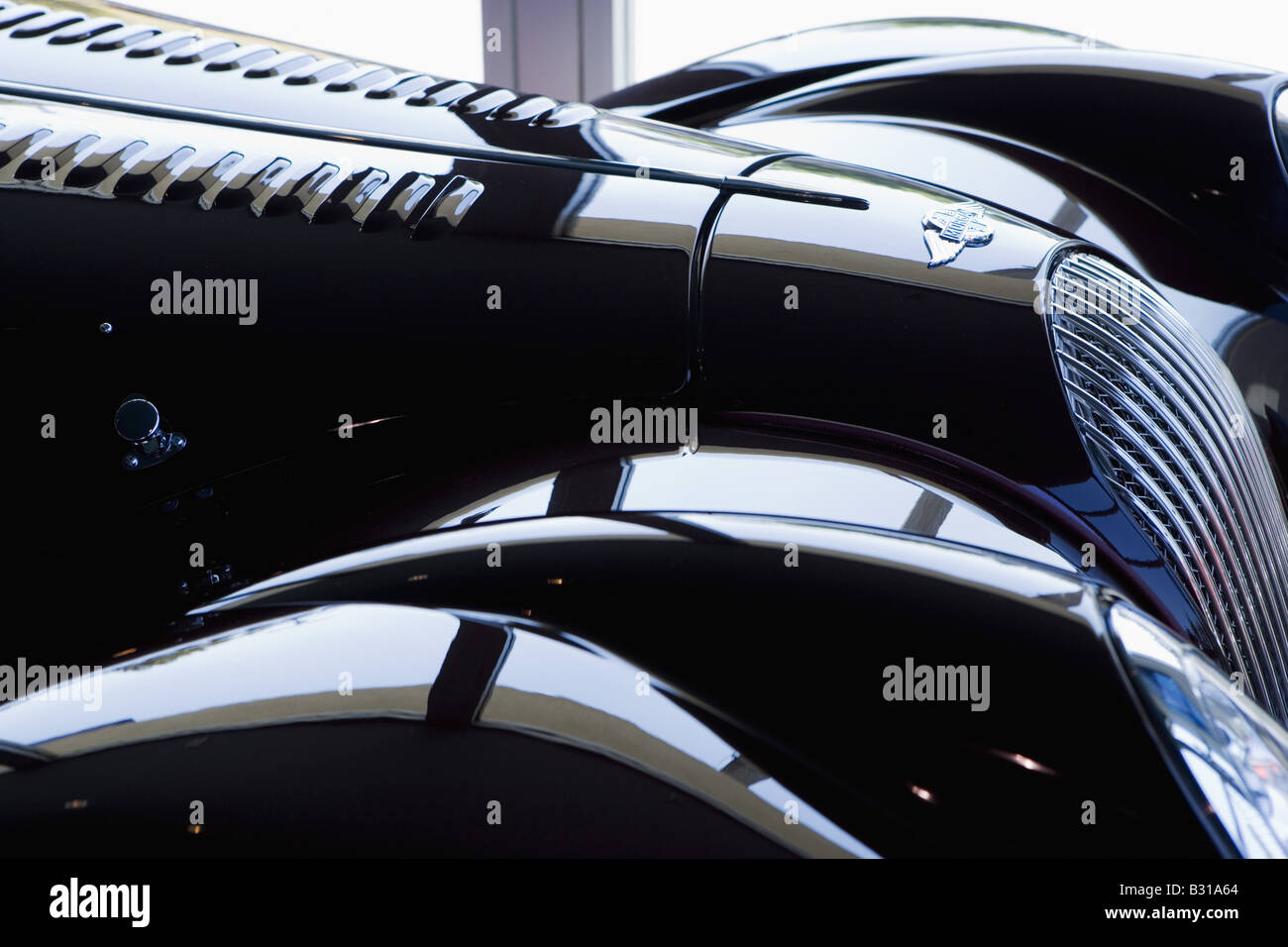 Detail of hood and grille on Morgan sports car Stock Photo