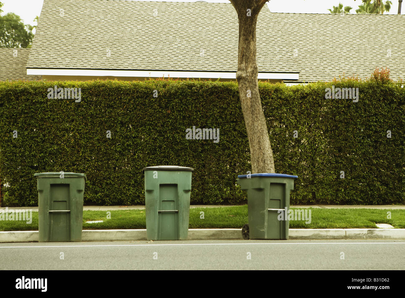 Recycle bins on neighborhood street Stock Photo Alamy