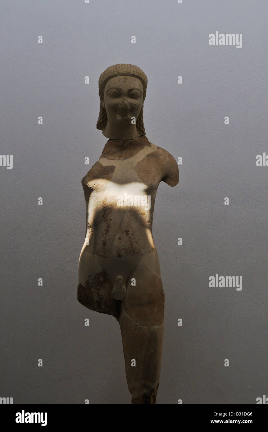 Kouros statue in the Archeological Museum in Vathy Samos Greece Stock