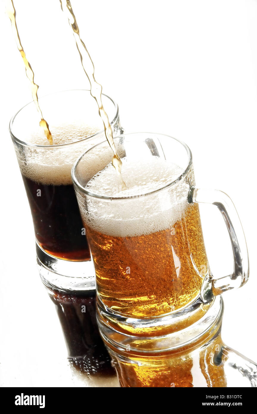 Beer in glasses on the white background Stock Photo
