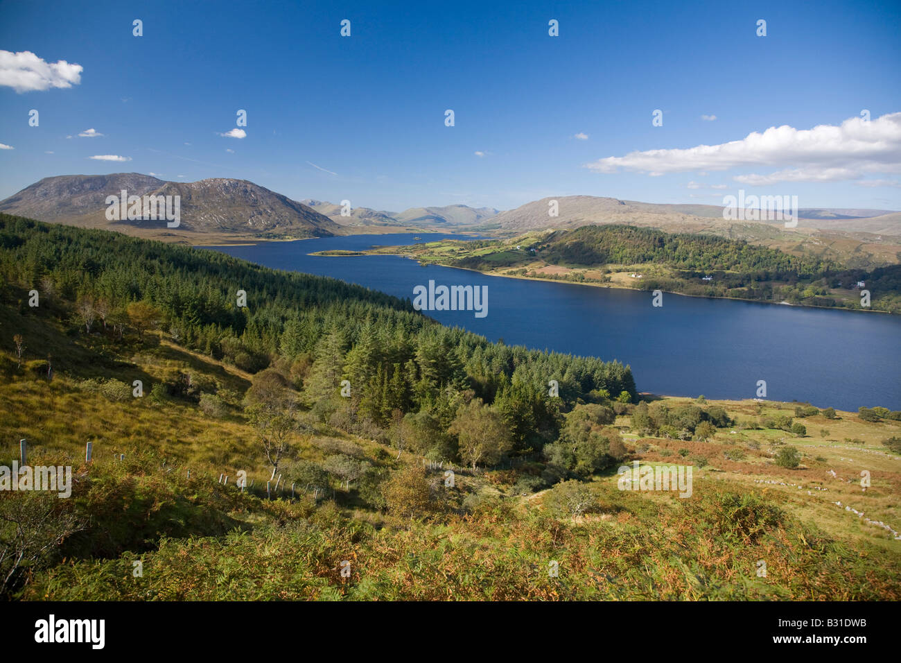 View over Lough Corrib and Lackavrea mountain, County Galway, Ireland. Stock Photo
