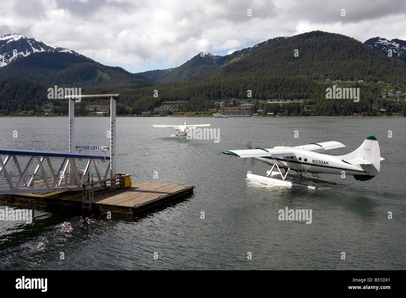 Float planes Floatplanes Seaplanes at the quay in the port of Juneau