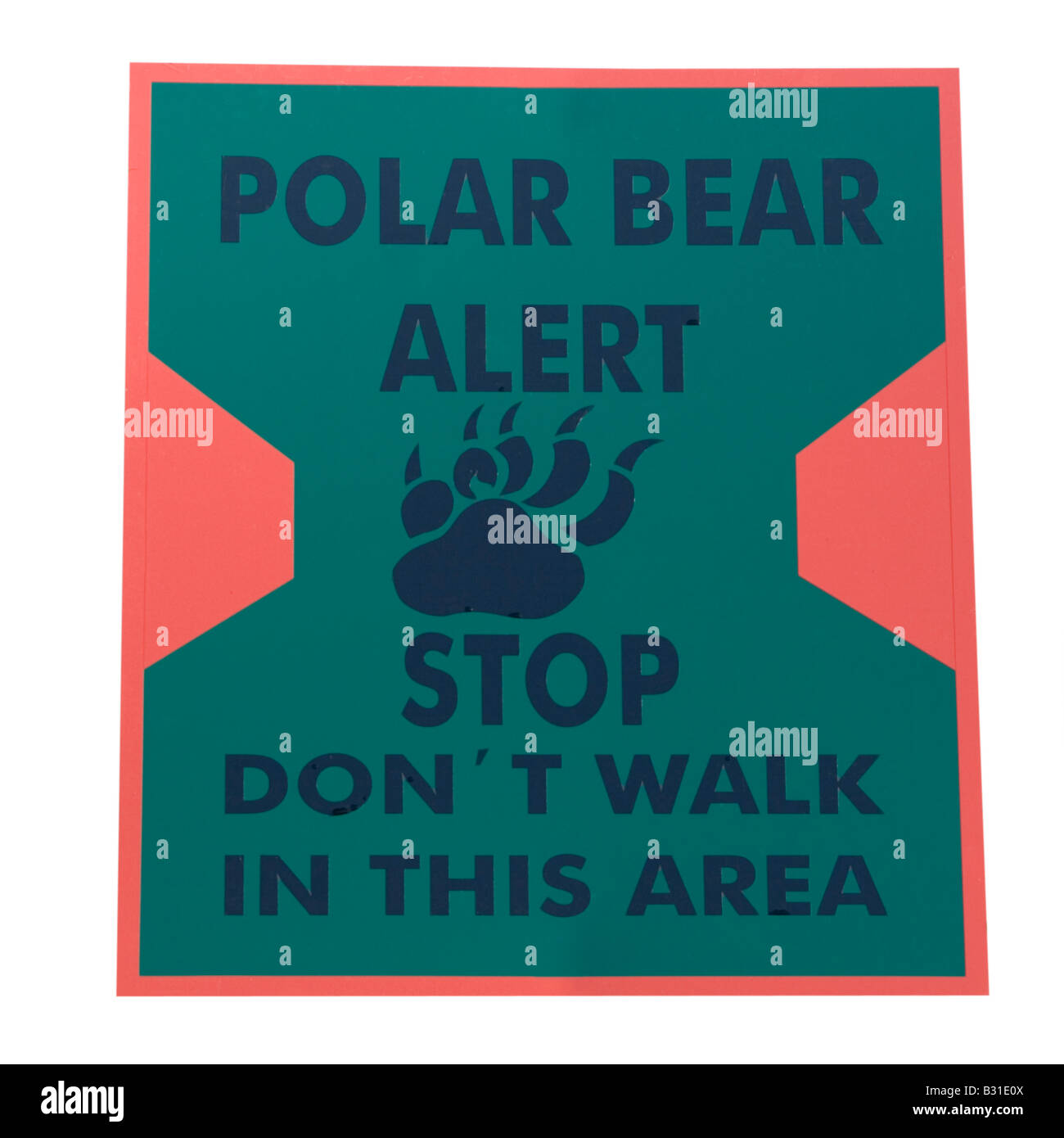 warning sign - polar bear alert with a bear paw Stock Photo