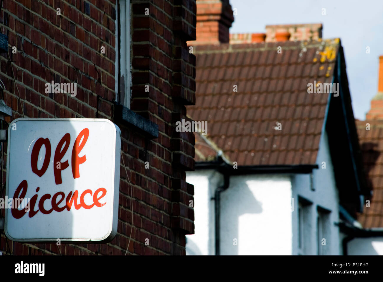 Off license sign in a street in Harrow Stock Photo