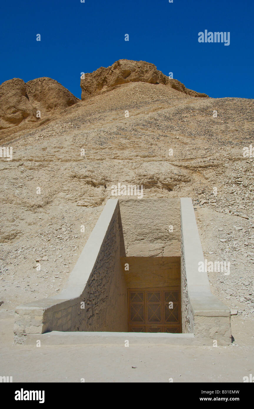 Tomb openings in the hillside on the West bank of the Nile River Luxor Egypt Stock Photo