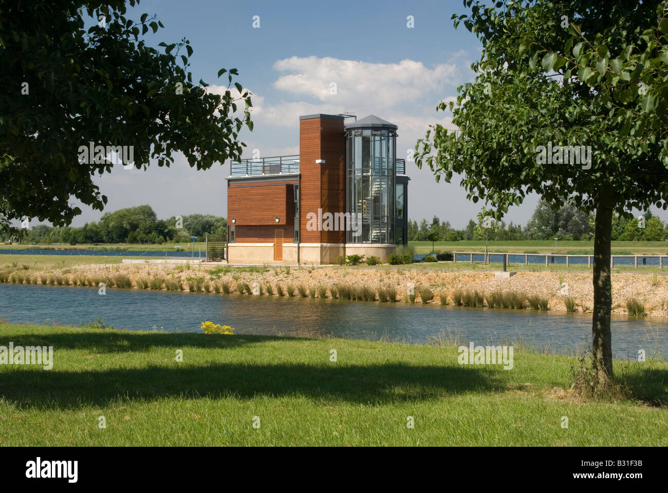 The Eton Suite and finishing tower at Dorney Lake Rowing Centre Stock Photo