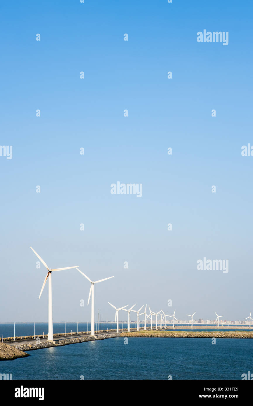 Offshore Wind Farm at the entrance to the harbour at Zeebrugge, Belgium Stock Photo