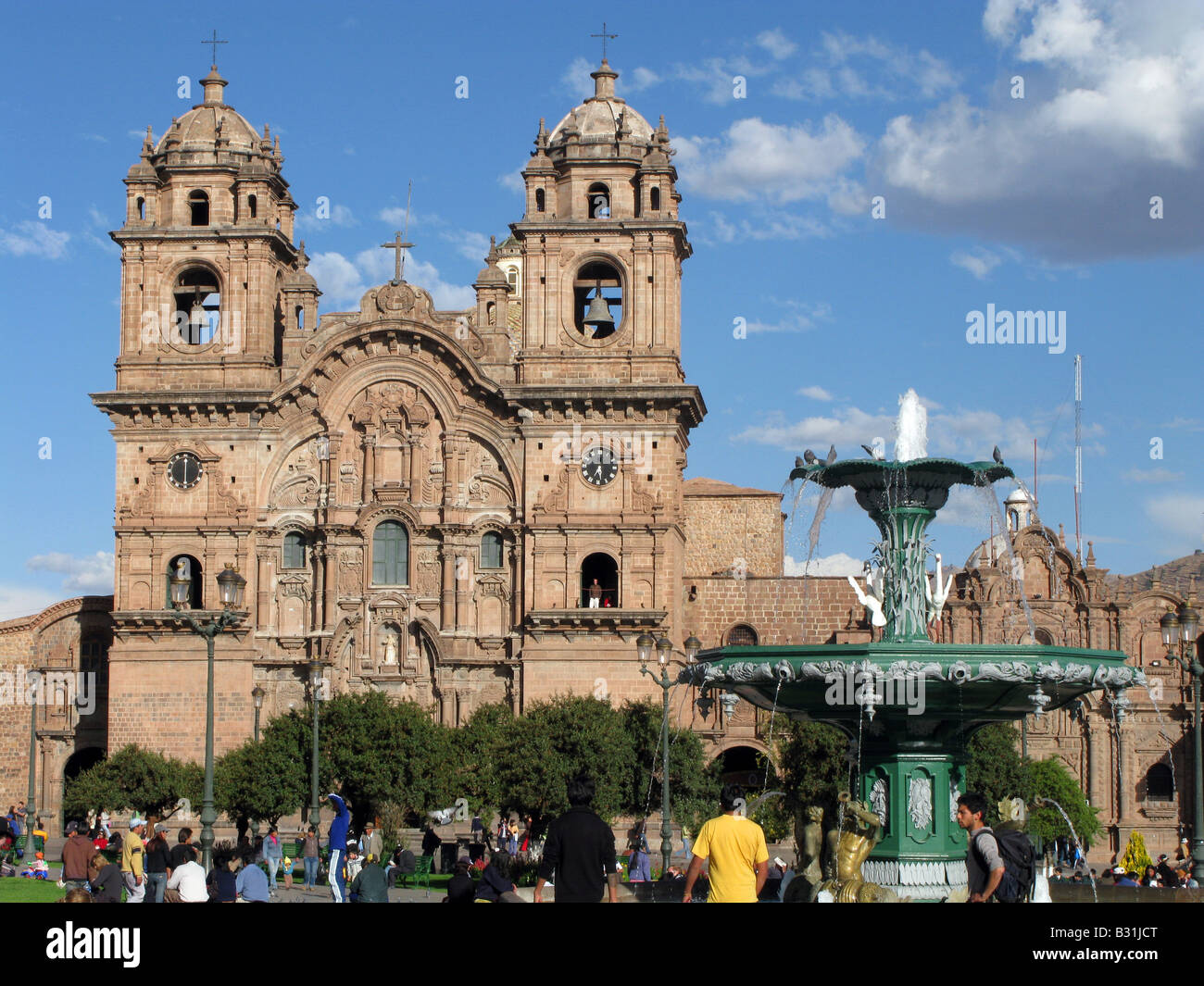 The Iglesia de la Compania de Jesus church in Plaza de Armas main square in Cusco, Peru, South America Stock Photo