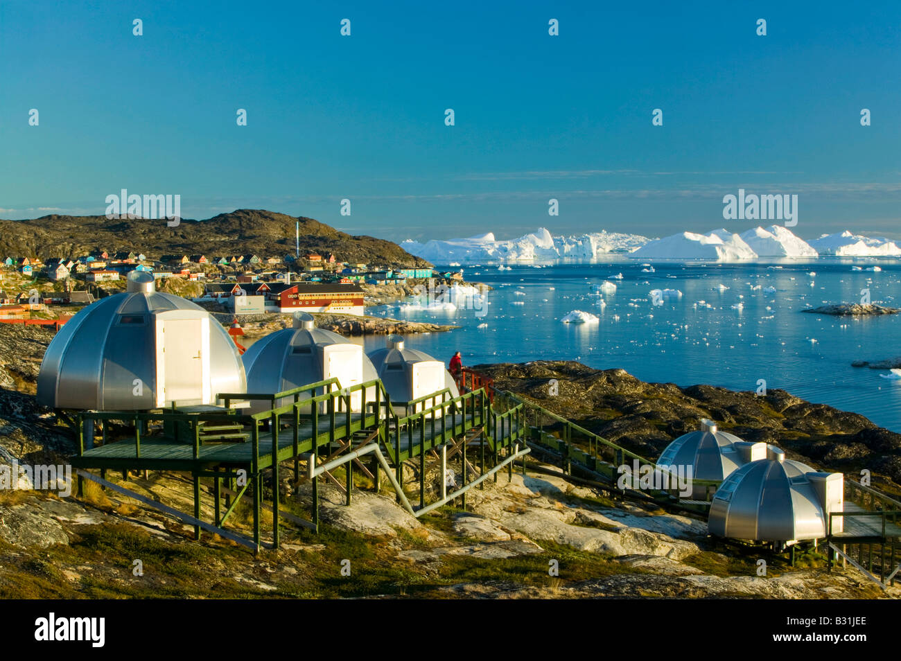 Igloos in the grounds of Hotel Arctic in Ilulissat Greenland Stock Photo -  Alamy