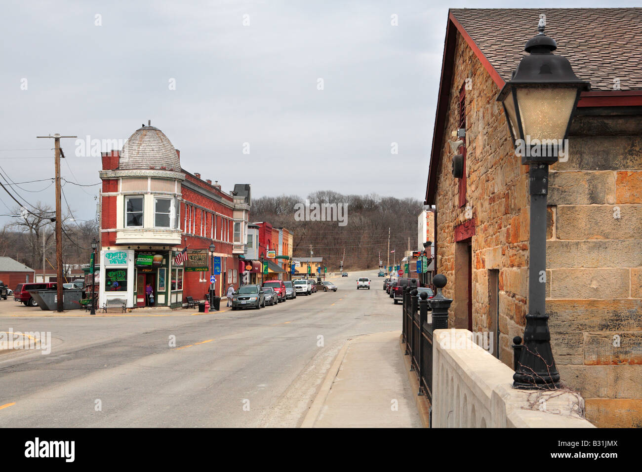 MAIN STREET IN UTICA ILLINOIS USA A SMALL MIDWESTERN TOWN LOCATED ON THE HISTORIC ILLINOIS MICHIGAN CANAL AND NEAR STARVED ROCK Stock Photo
