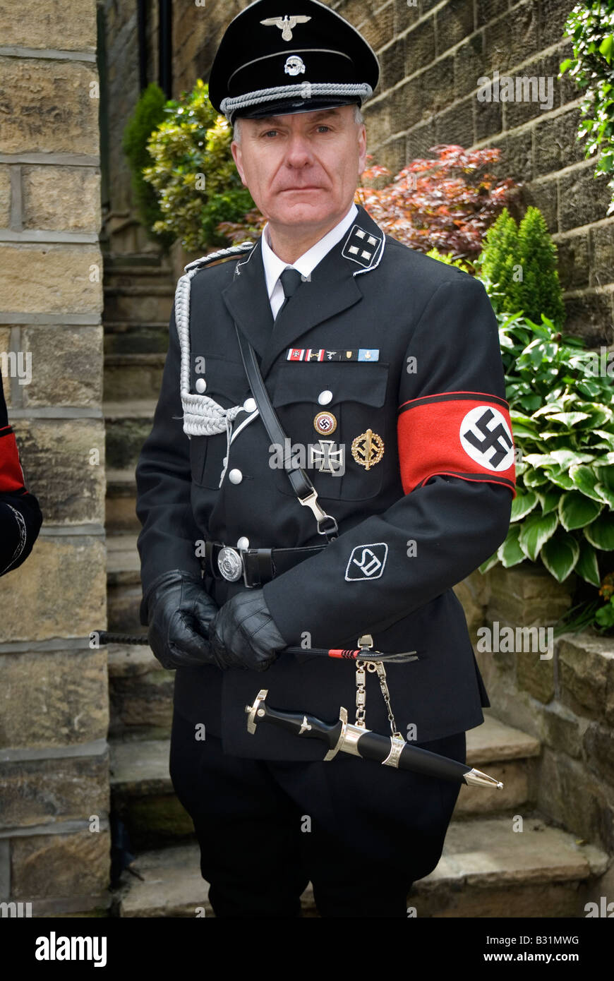 Man wearing Nazi uniform as part of Haworth 1940 s weekend 2008 Stock Photo
