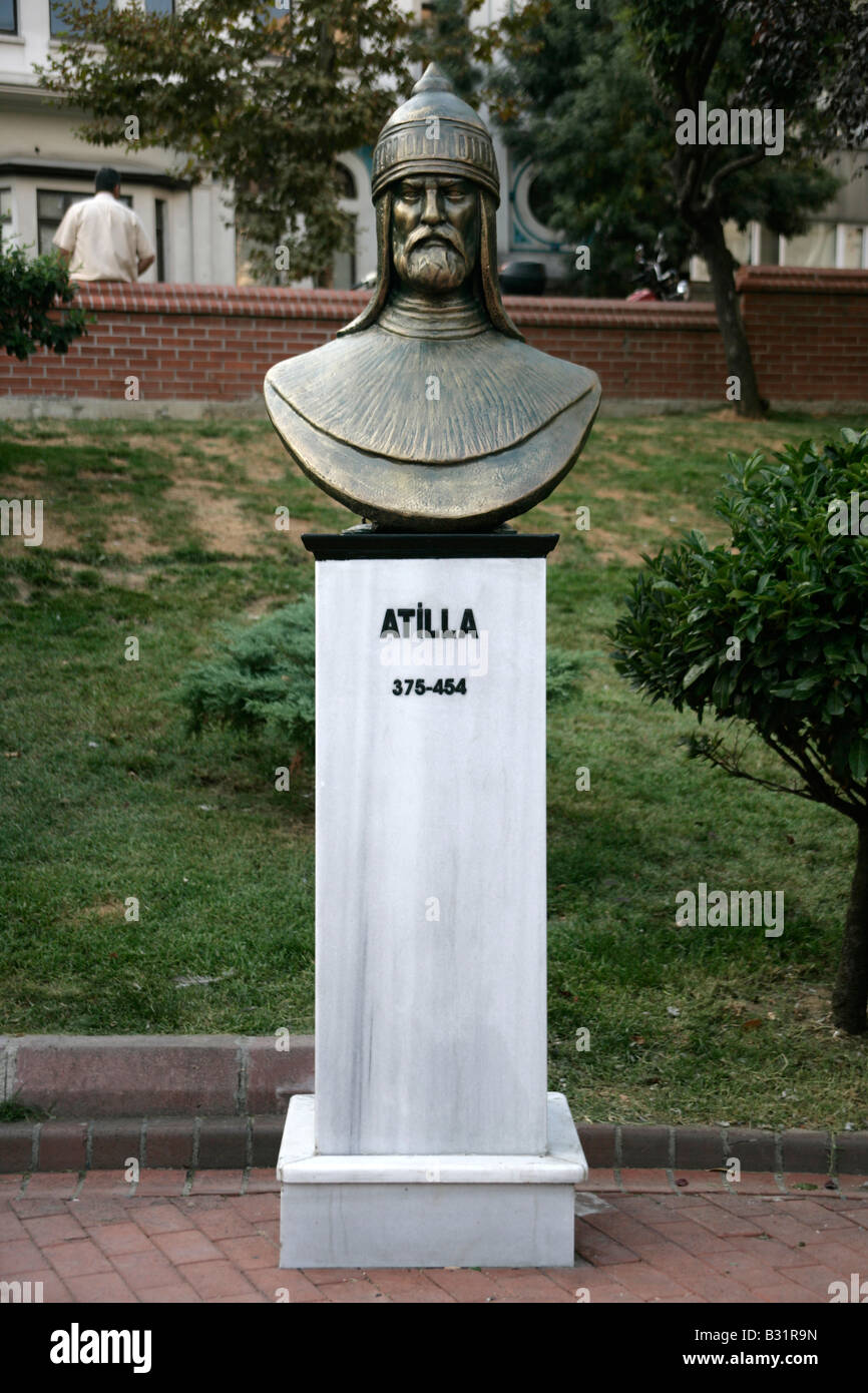 Statue of Attila the Hun founder of the Hun Empire in Macka Park in Istanbul, Turkey Stock Photo