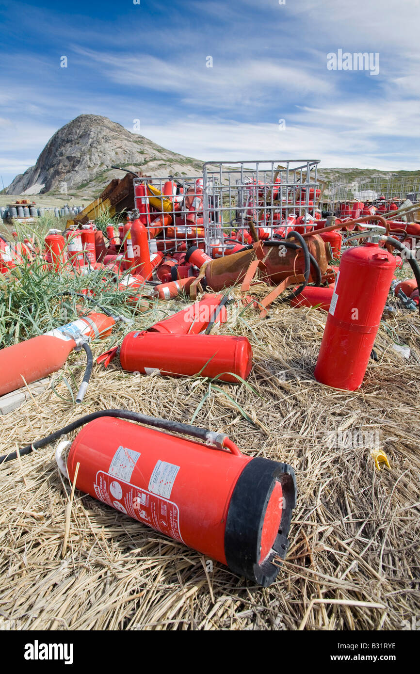 Halon gas cylinders abandoned on a tip at Kangerlussuag in Greenland Stock Photo