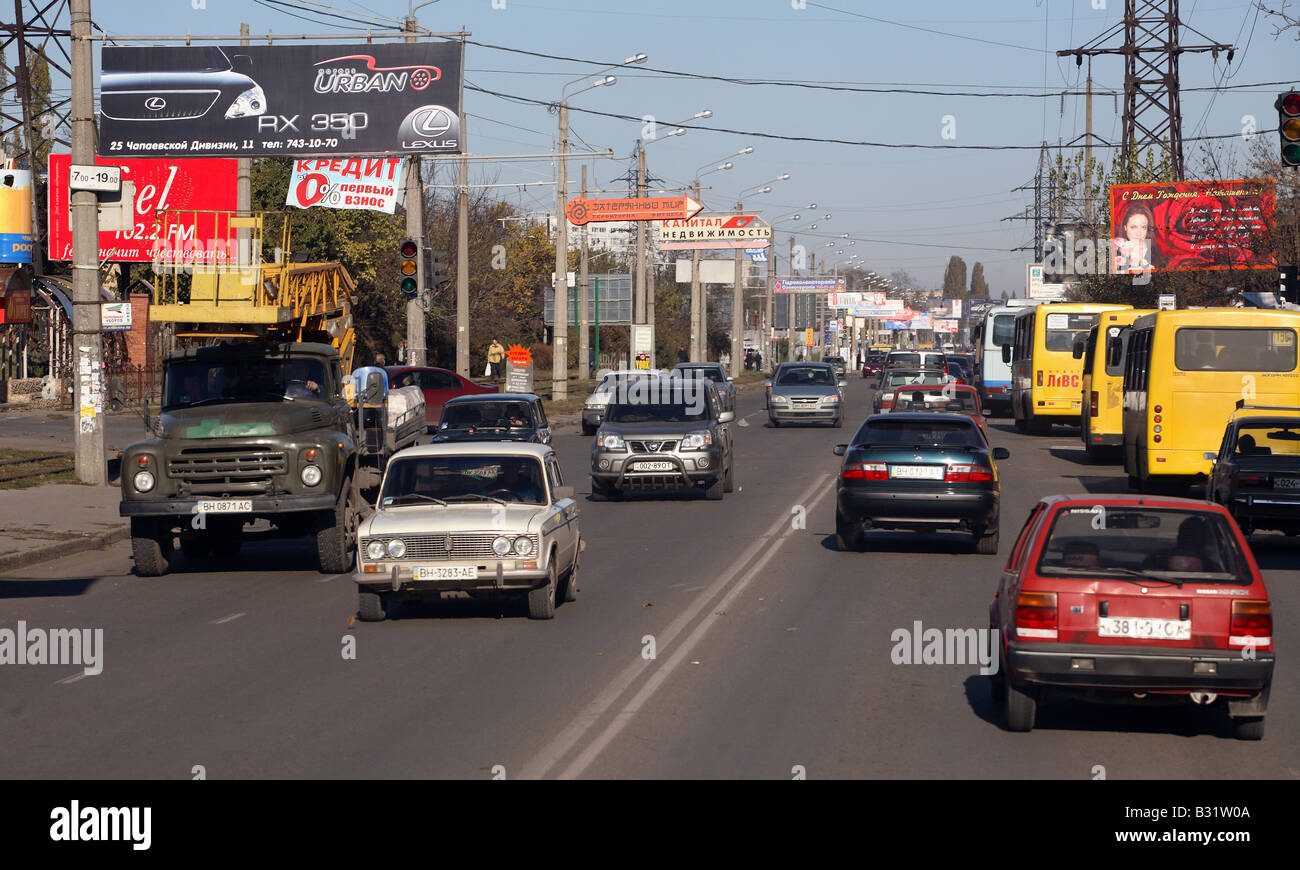 Rush hour in the city center of Odessa, Ukraine Stock Photo