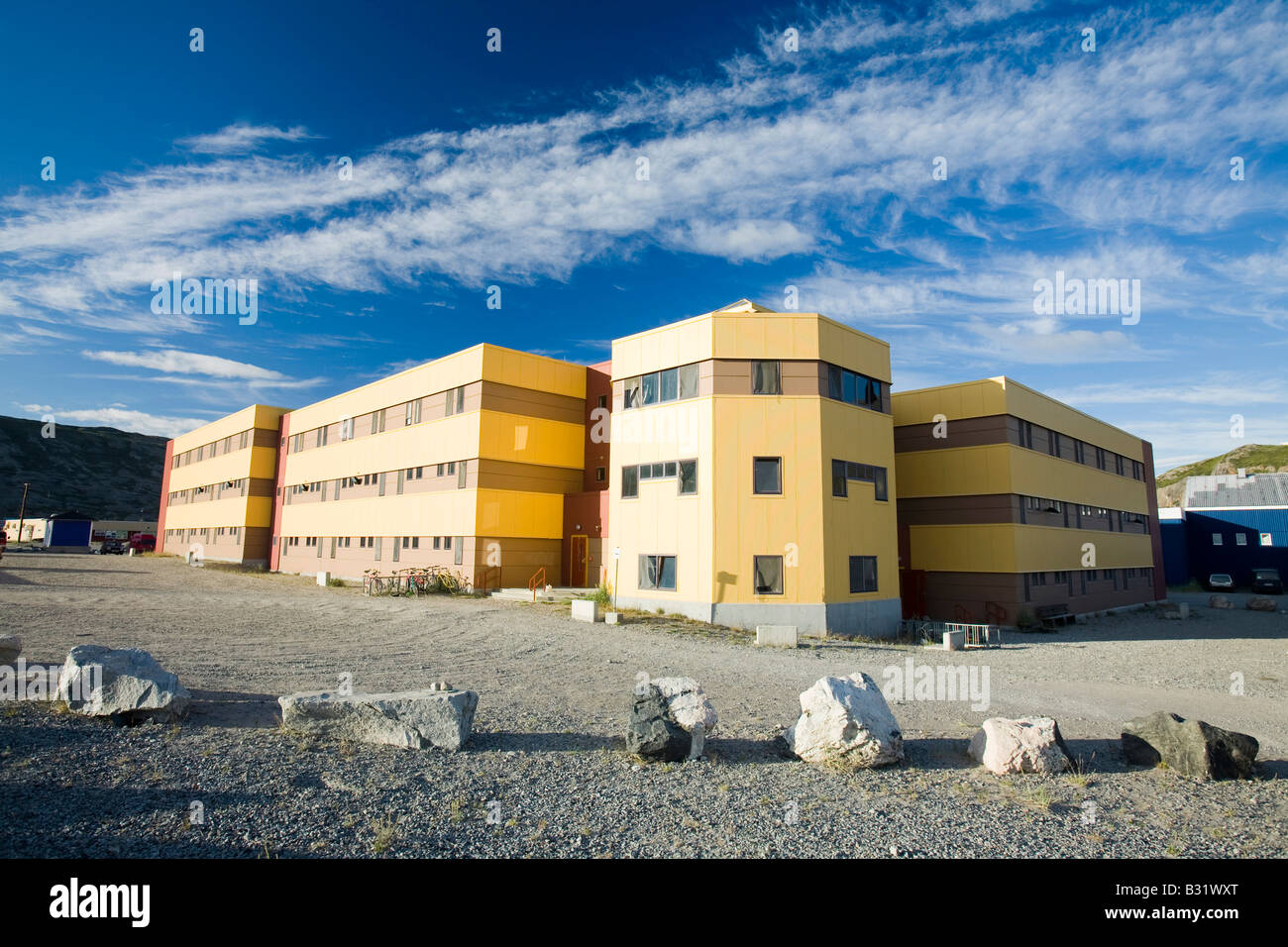 An apartment block in Kangerlussuaq in Greenland Stock Photo