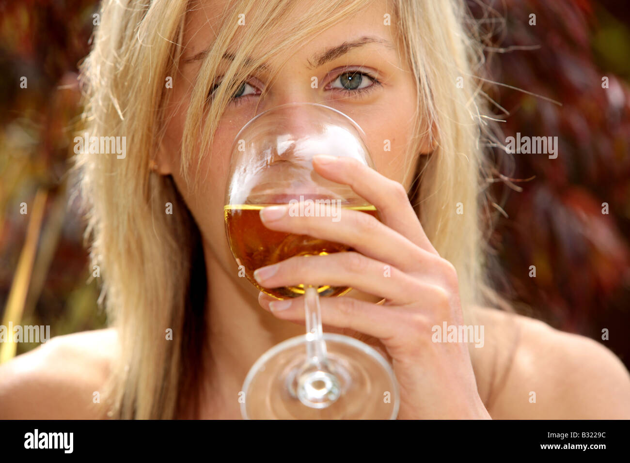 Young Woman Drinking White Wine Model Released Stock Photo Alamy