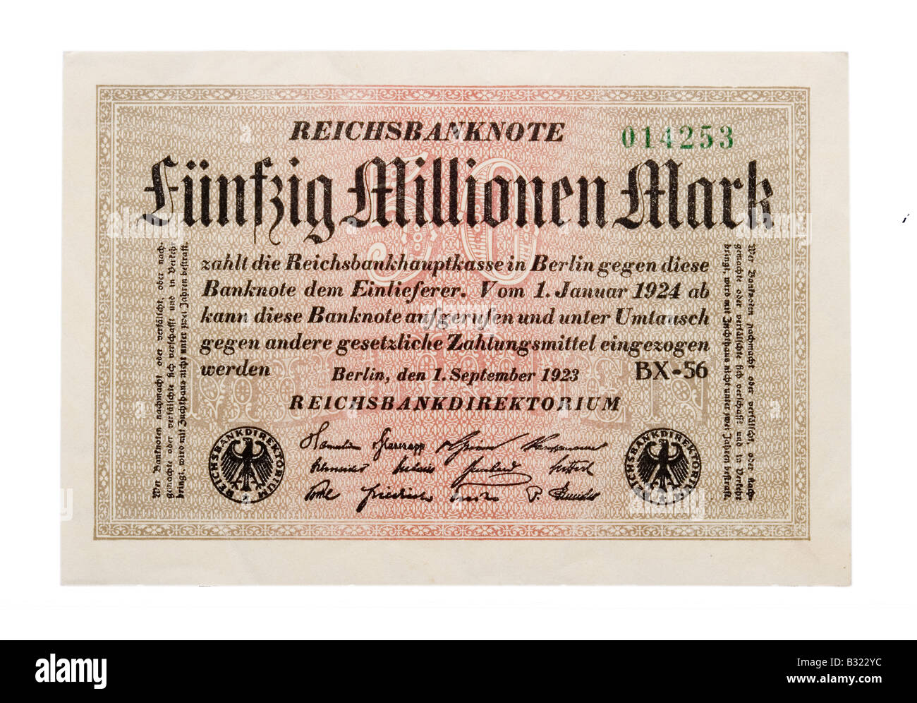 50 millions Mark dating of 1st September 1923 Germany Stock Photo
