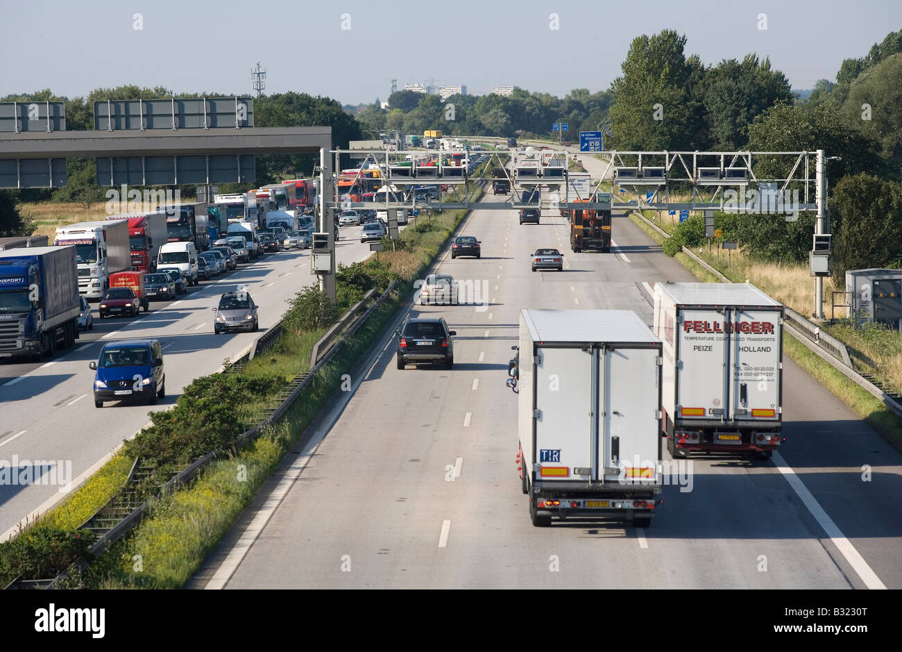 Toll bridge on motorway Stock Photo - Alamy