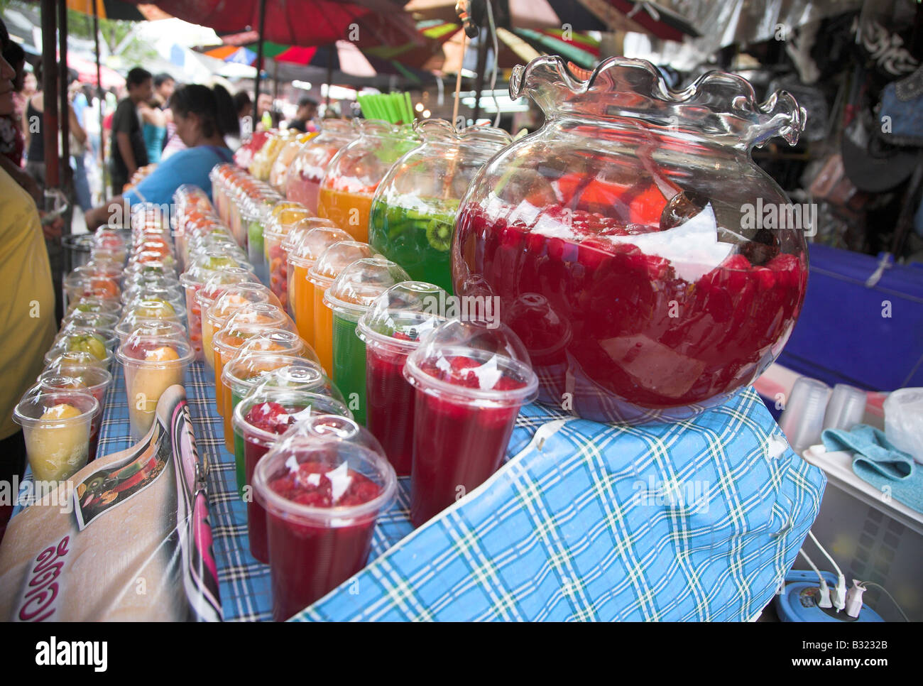 Fruit drinks on sale at Chatuchak Weekend market in Bangkok, Thailand