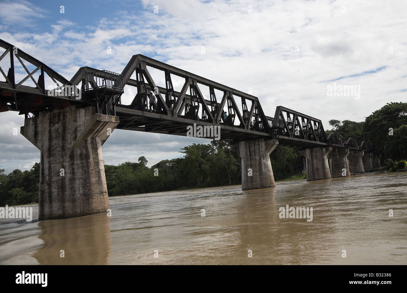 The famous bridge over the River Kwai in Kanchanaburi in Thailand. Stock Photo