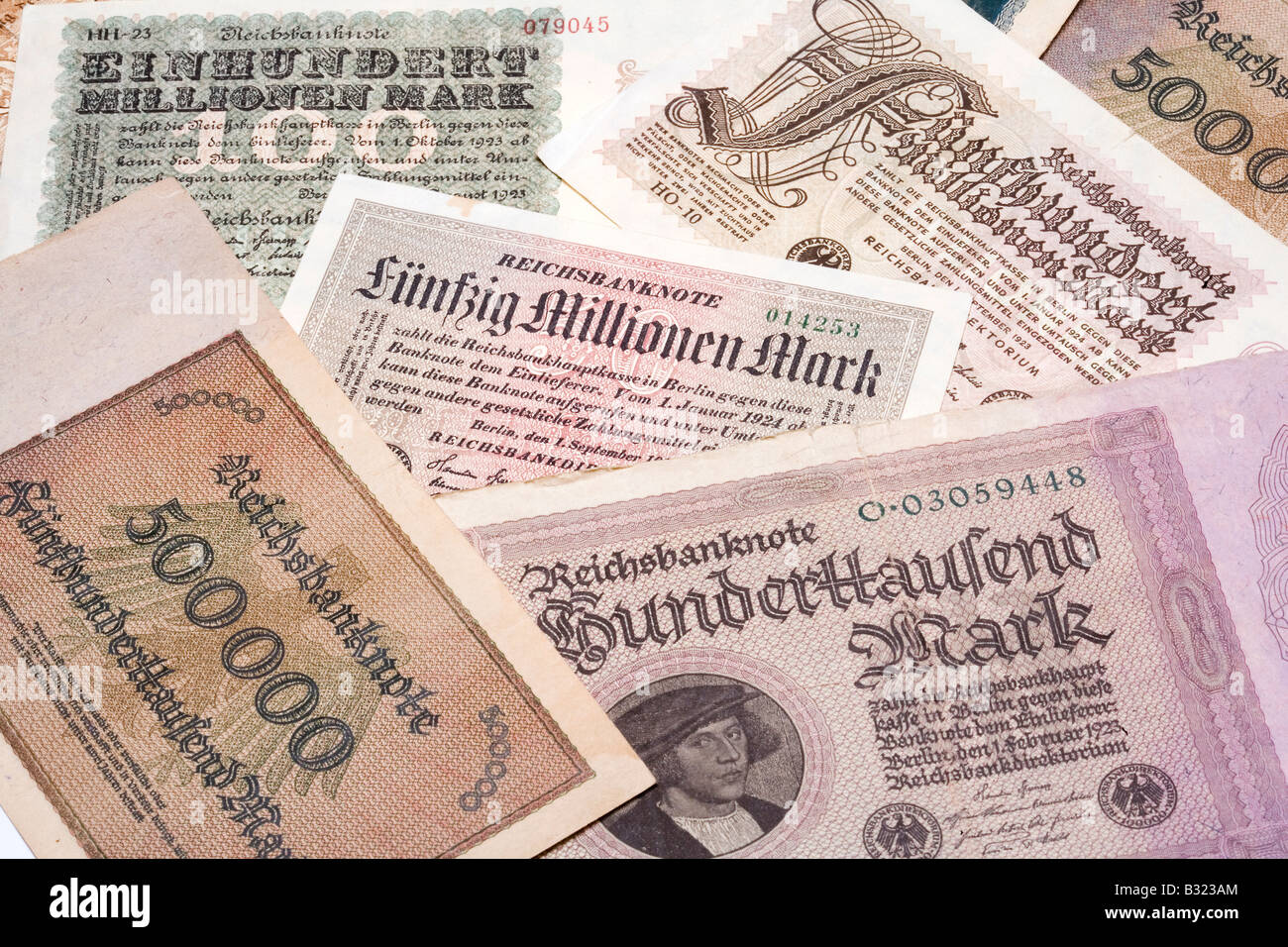 Historical German banknotes from 1923 with very high values Stock Photo