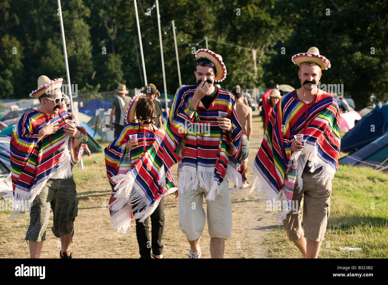 A group of men dressed as an mexicans at The Big Chill Festival 2008, Eastnor, Herefordshire Stock Photo