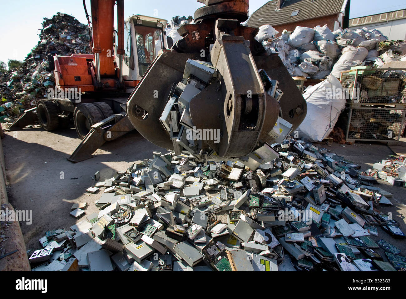 Old computer harddrives on a recycling depot Stock Photo Alamy