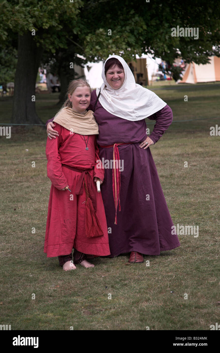 Mother and daughter in Anglo Saxon clothing Stock Photo