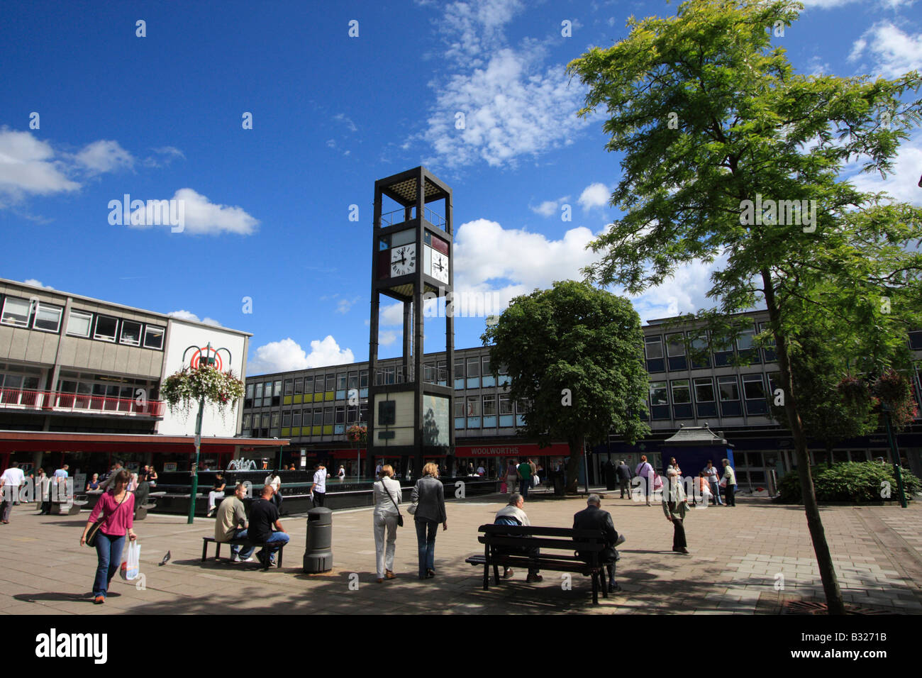 clock tower the square stevenage town centre shopping hertfordshire england uk gb Stock Photo