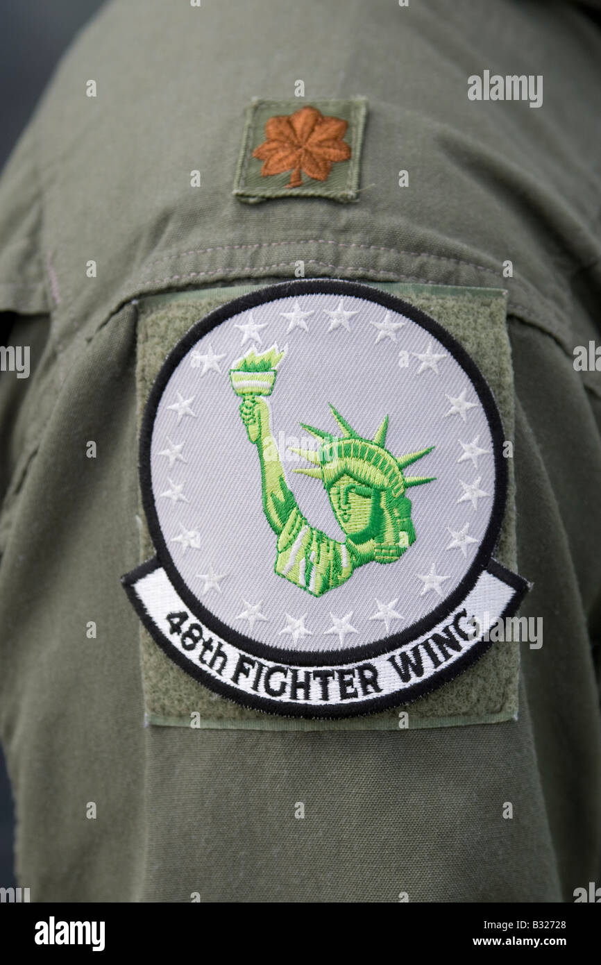Shoulder badge of the USAF in Europe s 48th Fighter Wing based at RAF Lakenheath in Cambridshire Stock Photo