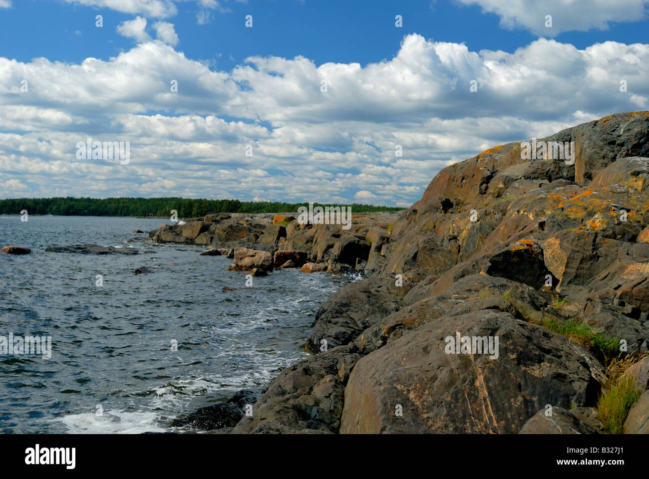 A rocky seashore in the Porvoo Archipelago, Porvoo, Finland, Europe. Stock Photo