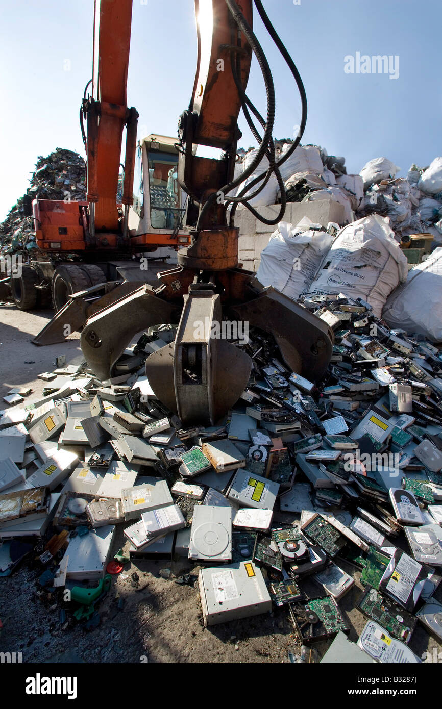 Old computer harddrives on a recycling depot Stock Photo Alamy