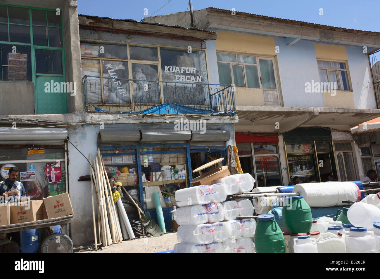 Hardware shop with products on the pavement Stock Photo