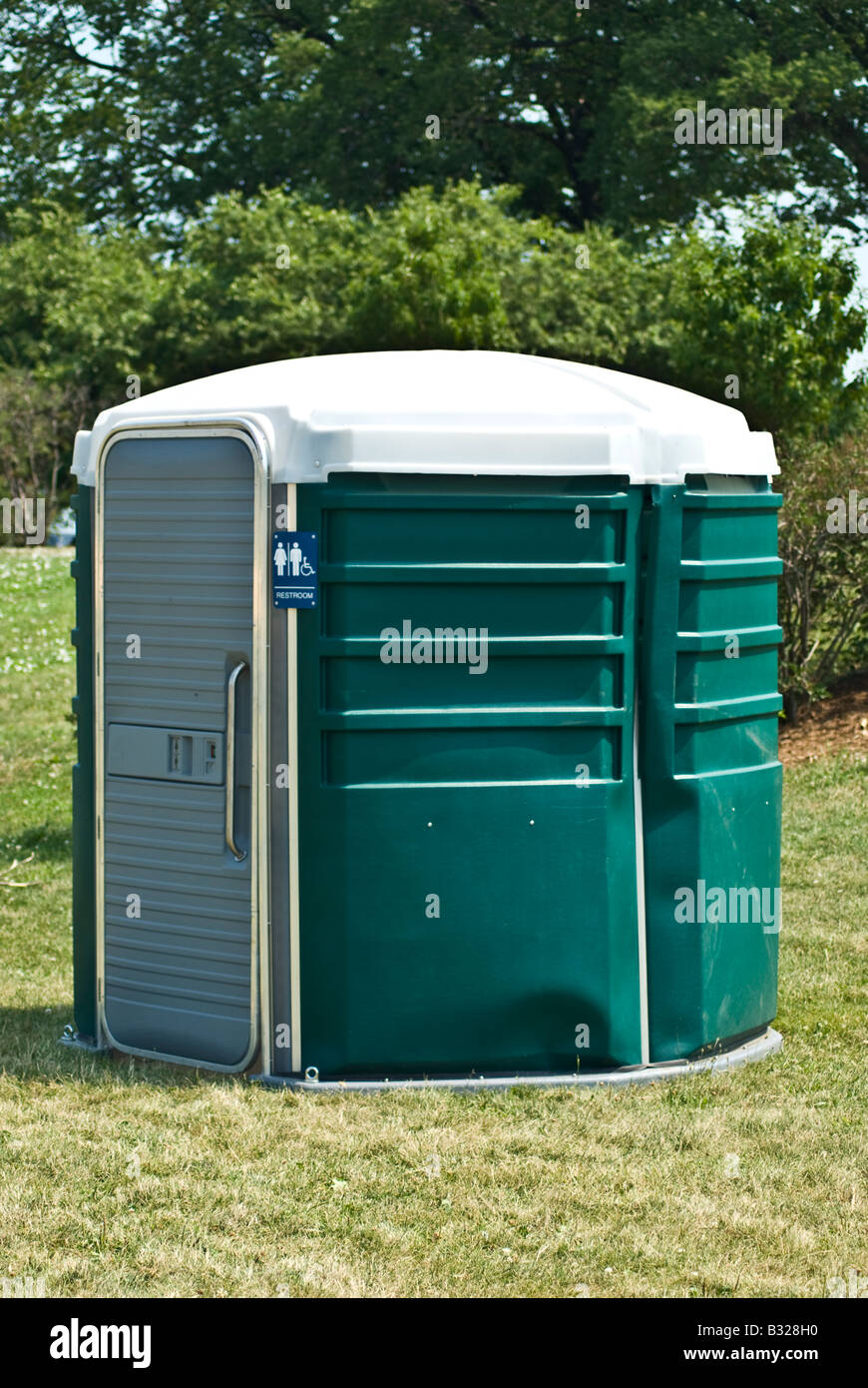 A wheelchair accessible portable bathroom Stock Photo