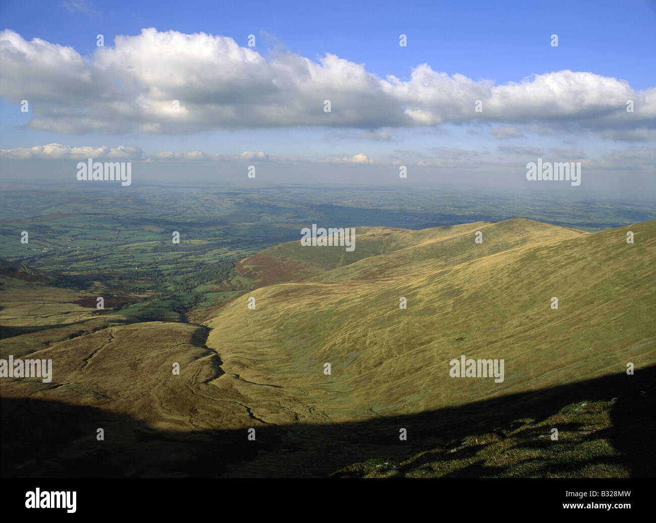 Views across the hills and valleys Cwm Llwch BRECON BEACONS POWYS WALES Stock Photo