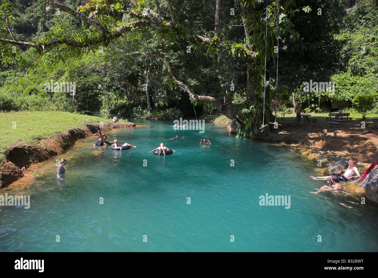 The "blue lagoon" in Vang Vieng in cantral Laos Stock Photo Alamy