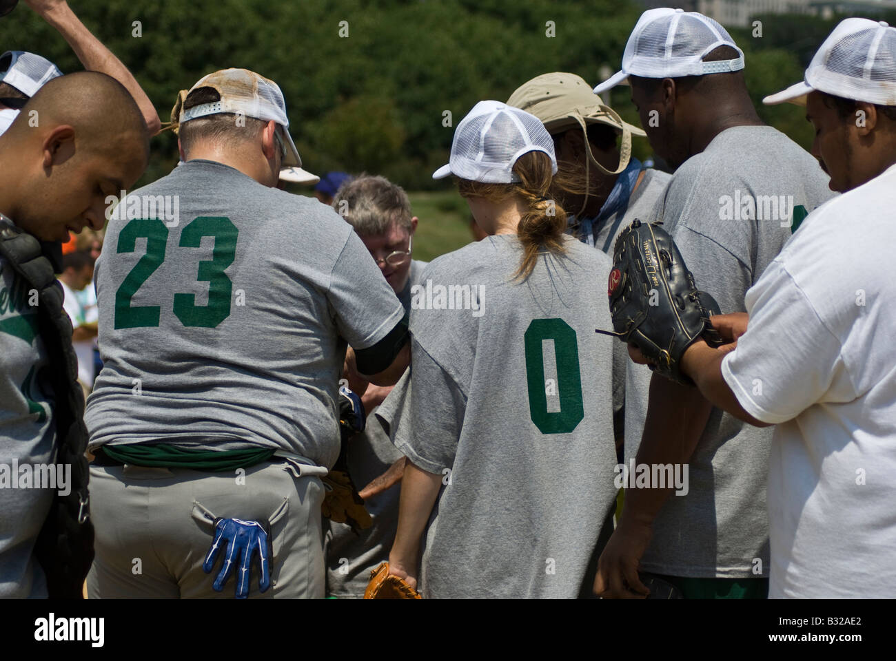 Special Olympics team huddle Stock Photo