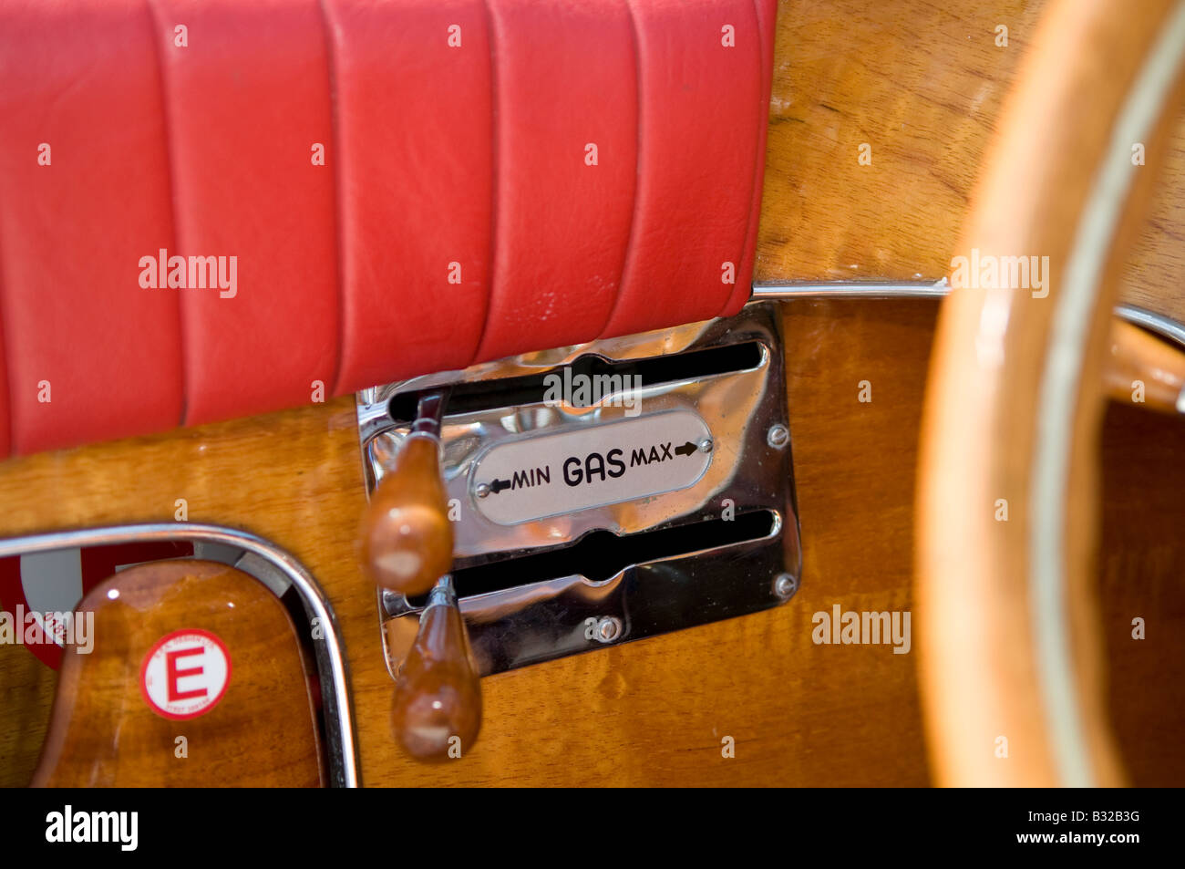 Gas (Petrol) throttle levers on a classic Riva speedboat Stock Photo ...