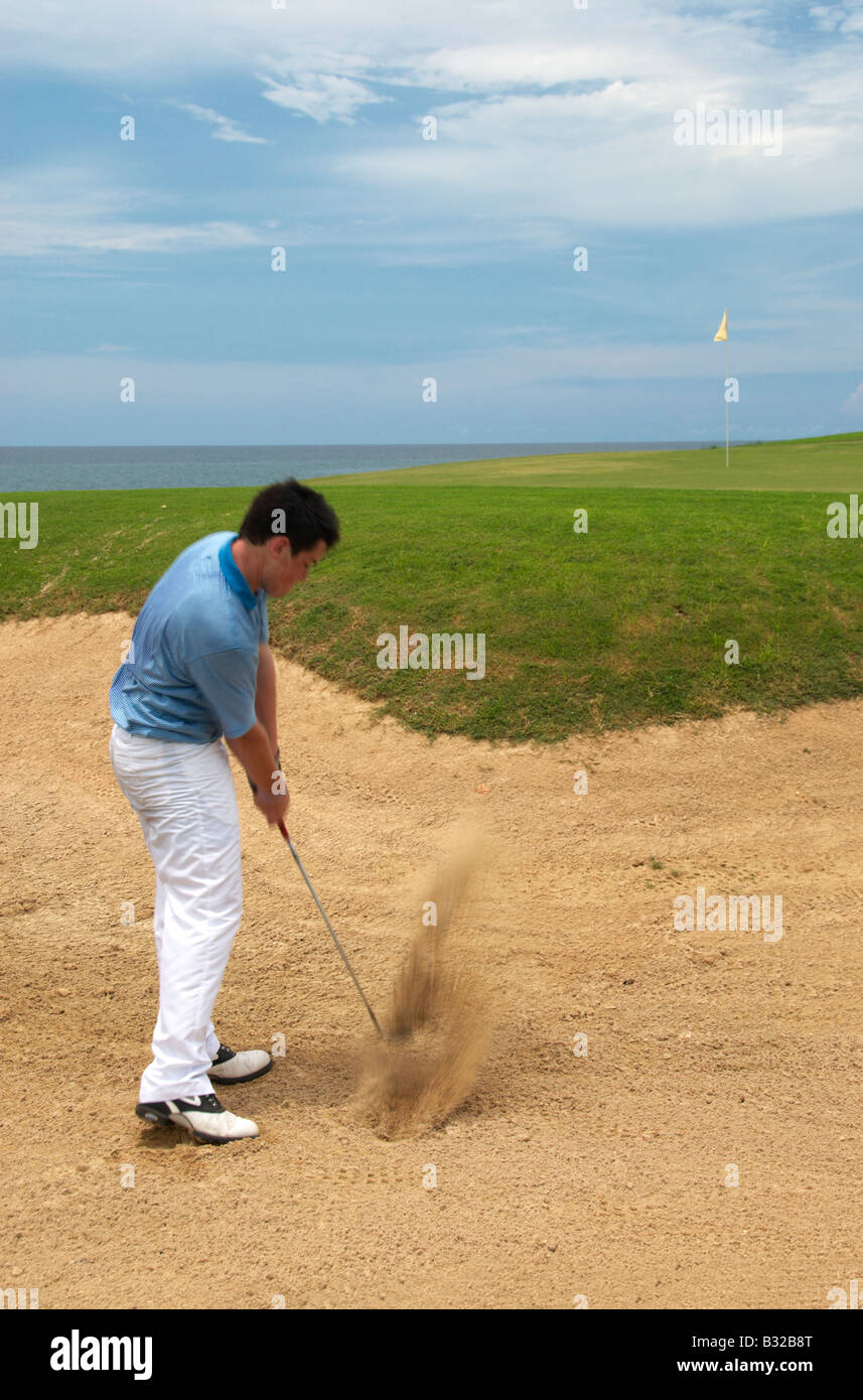 Golfer Playing Bunker Shot Varadero Cuba Stock Photo