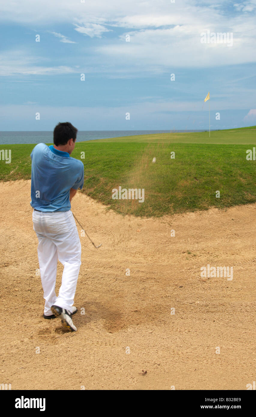 Golfer Playing Bunker Shot Varadero Cuba Stock Photo